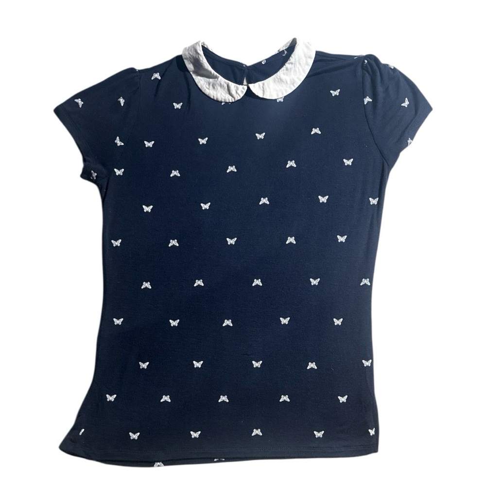 3 FOR $20 ARDENE Women’s Navy & White Butterfly Peter Pan Collar Top Sz M